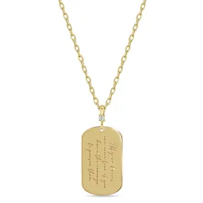 14k Large All your dreams can come true if you have the courage to pursue them Dog Tag with Diamond Bail Square Oval Chain Necklace