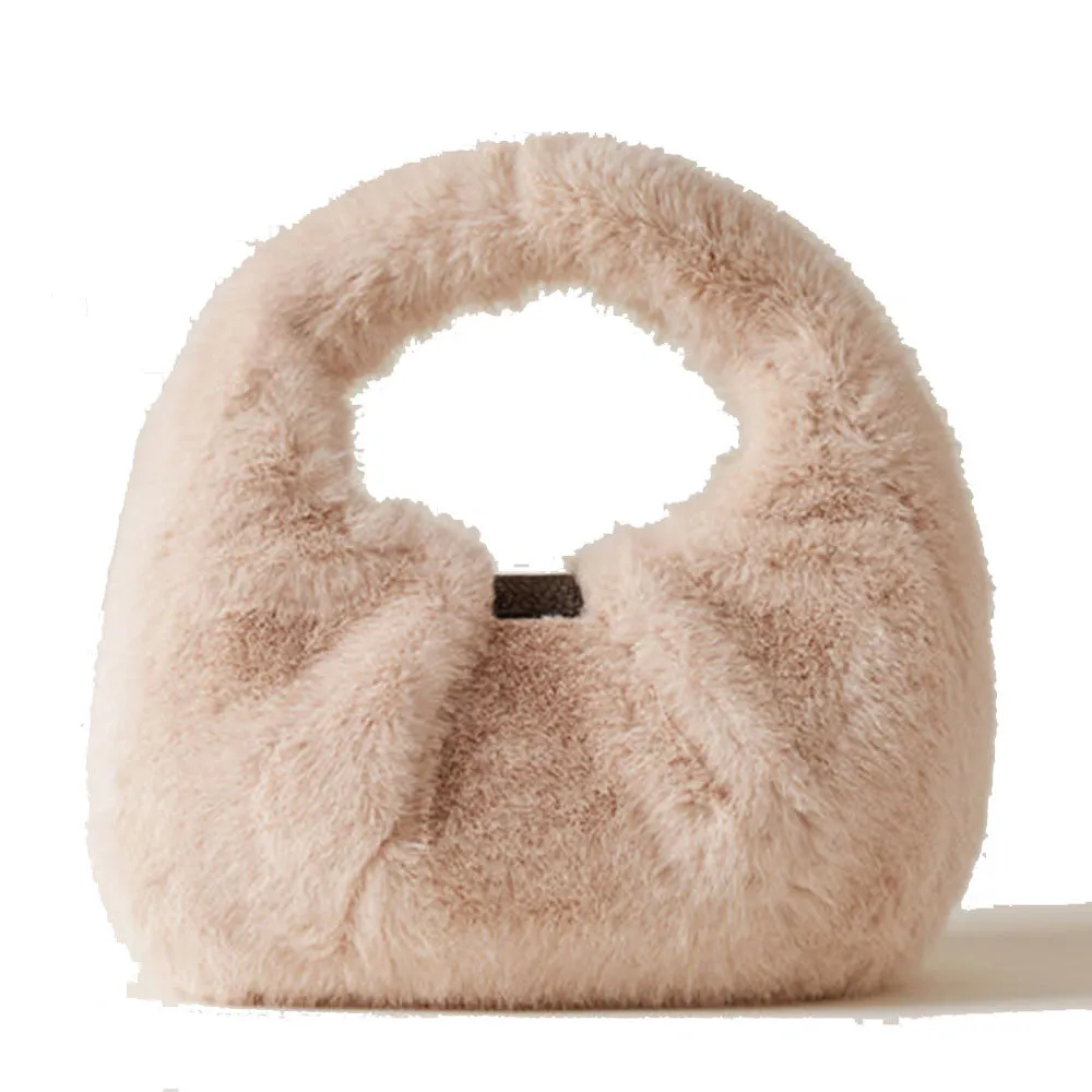 Borsa Donna Hobo Small BORBONESE linea Cortina in Tessuto Effetto Pelliccia color Cachemire