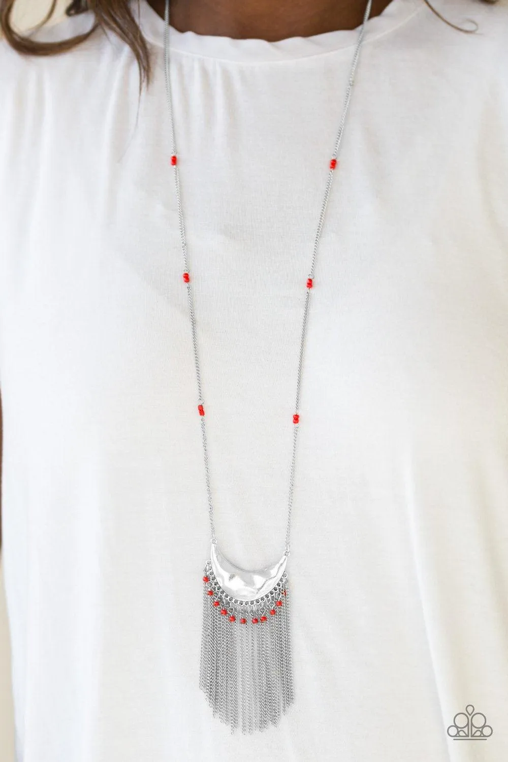 Desert Trance Long Red and Silver Fringe Necklace - Paparazzi Accessories