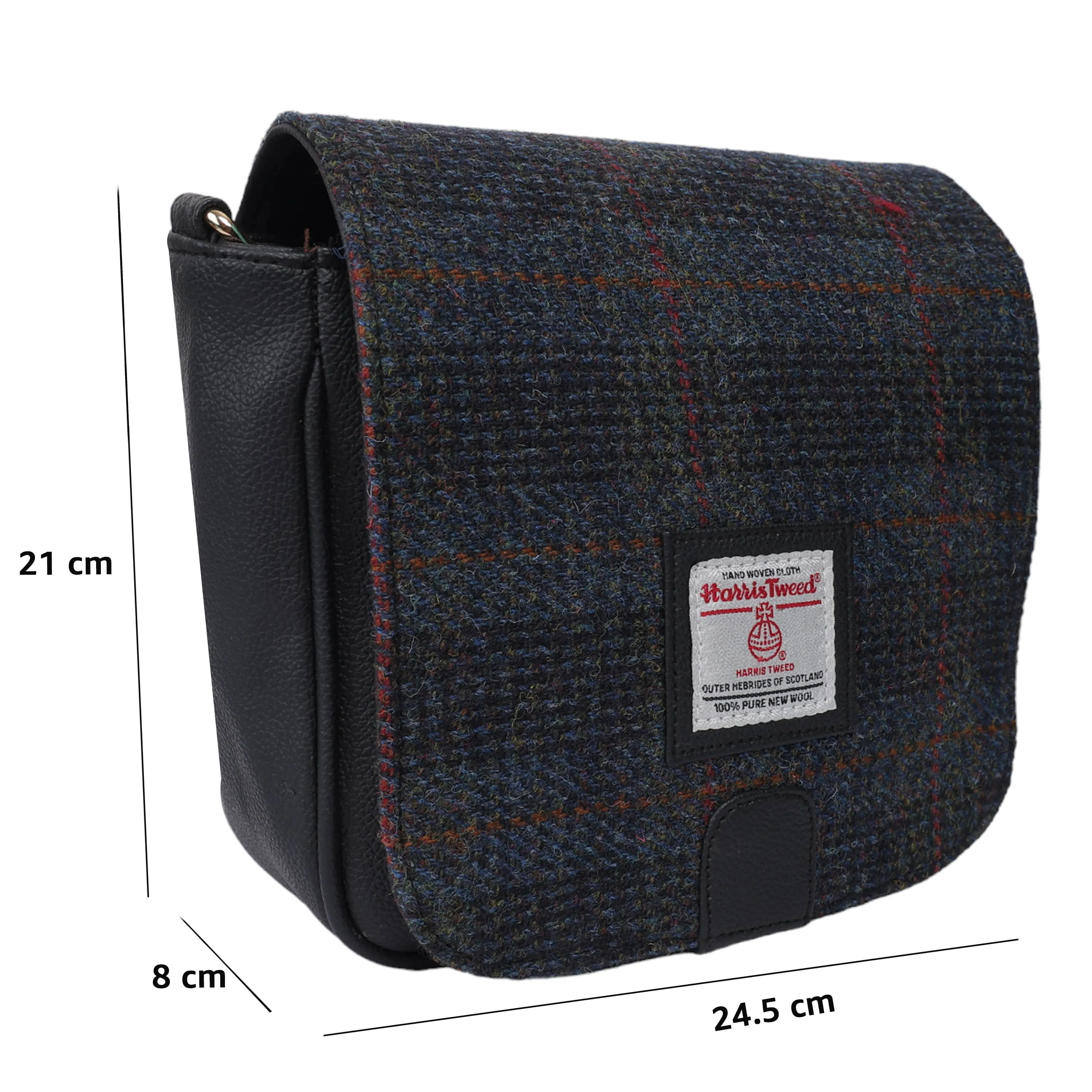 Harris Tweed Cross Body Saddle Bag Navy Blue