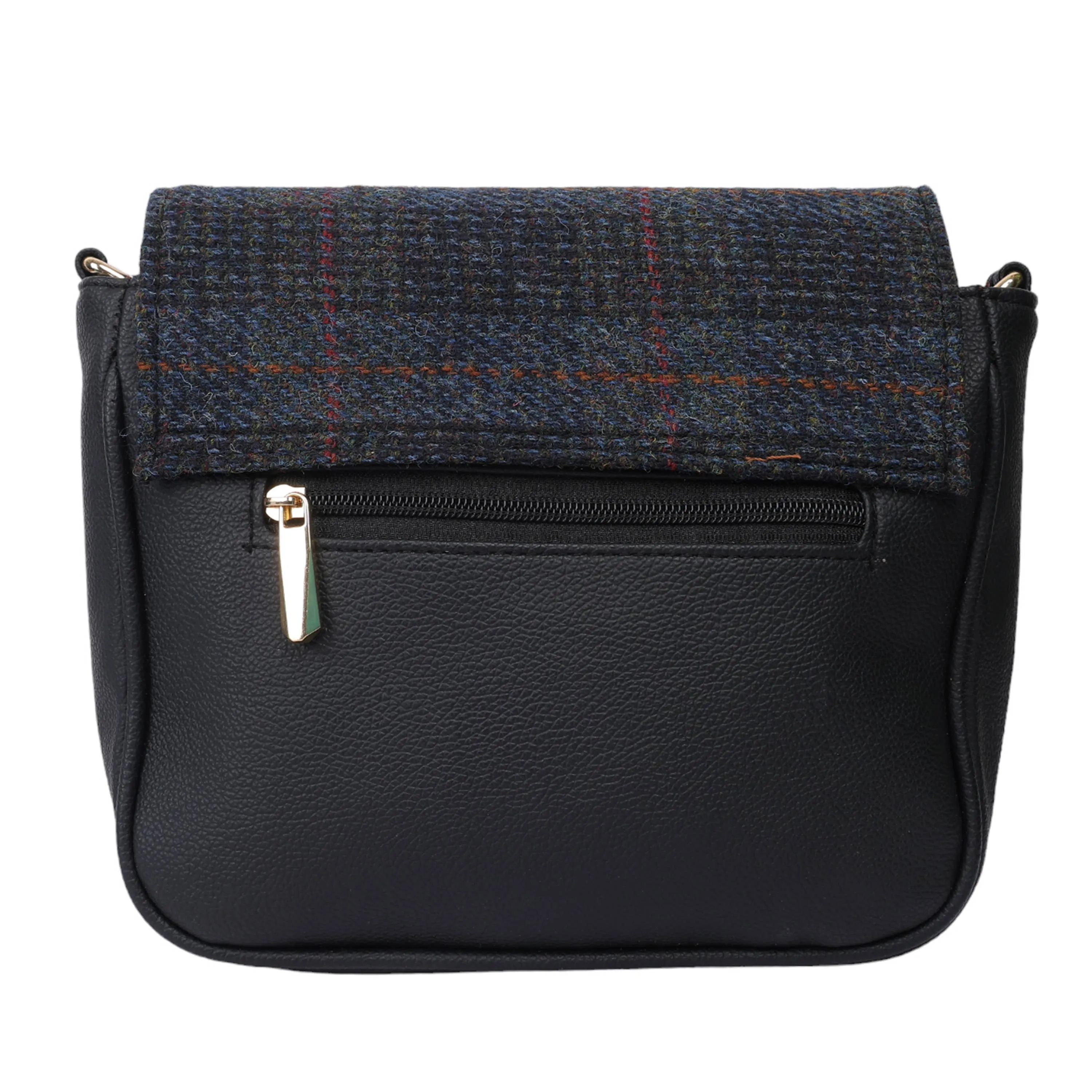 Harris Tweed Cross Body Saddle Bag Navy Blue