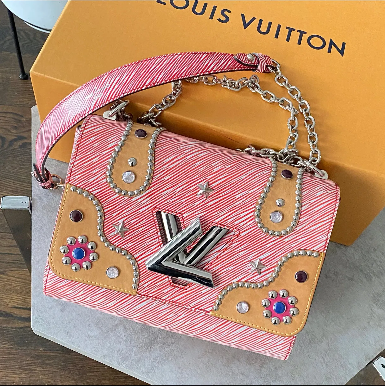Louis Vuitton Red Epi Stud Limited Edition Twist MM Bag