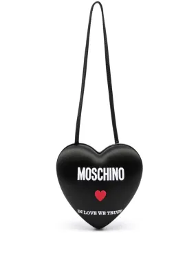 MOSCHINO LOGO-EMBROIDERED LEATHER SHOULDER BAG