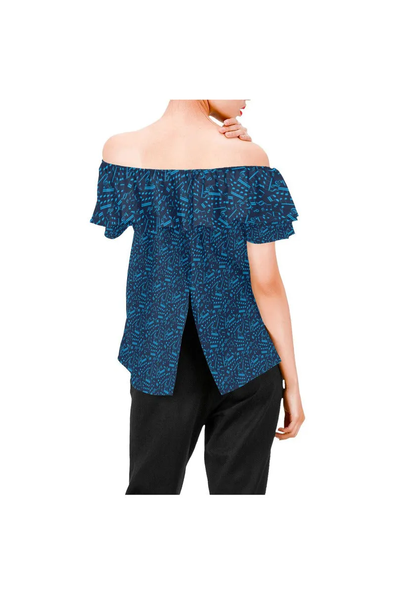 Musical Notes Women's Off Shoulder Blouse with Ruffle