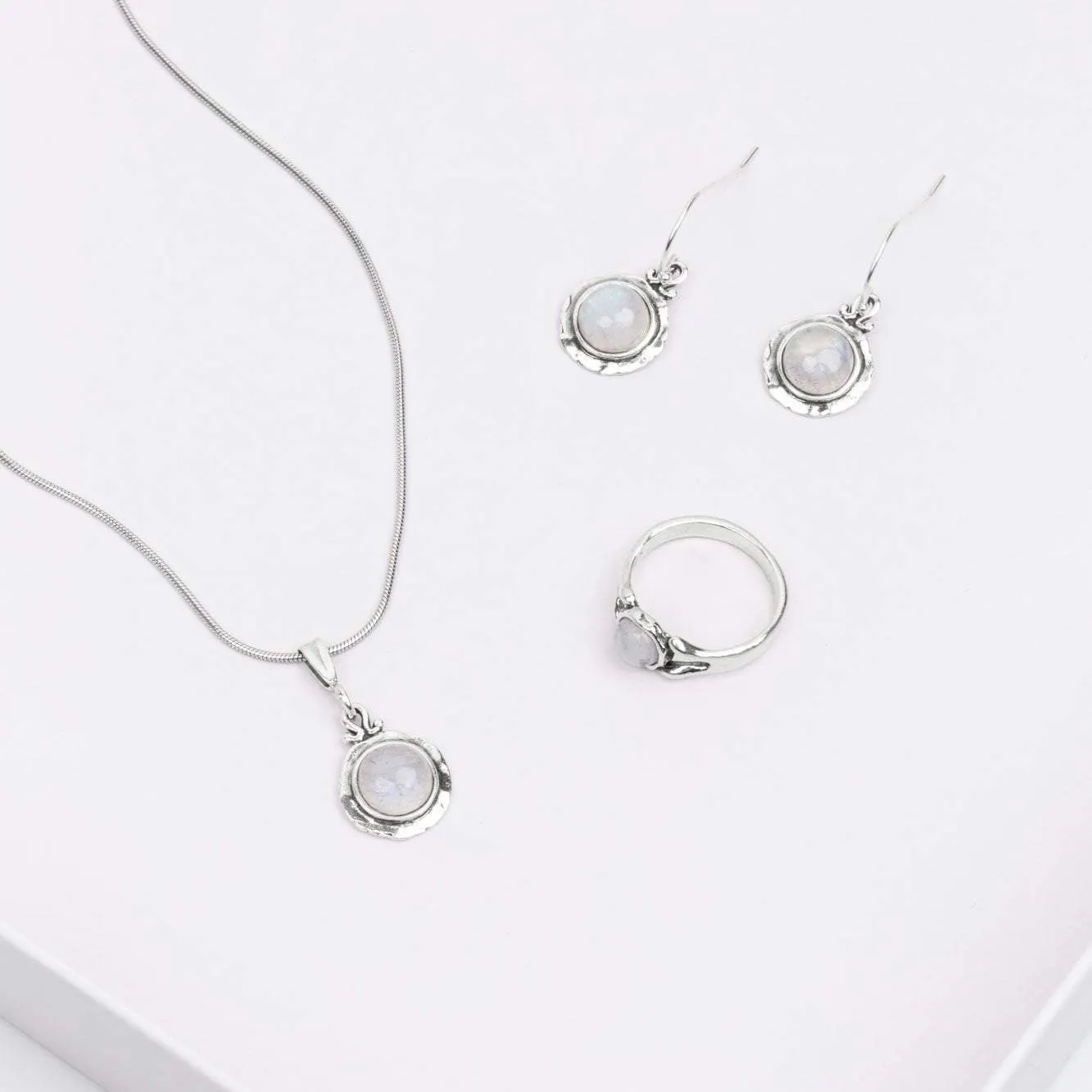 Small Round Moonstone Ring in Sterling Silver