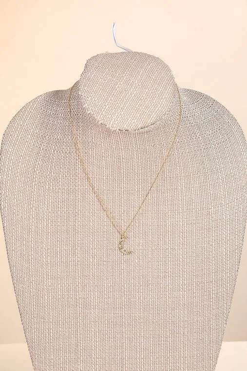 Studded Crescent Moon Charm Necklace